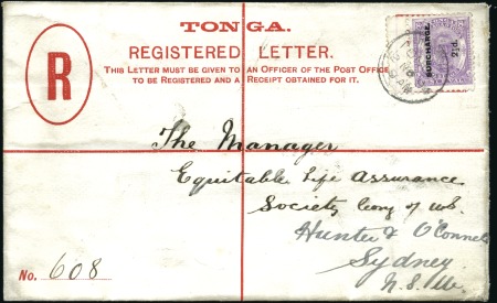 Stamp of Tonga 1894 (Nov 12) 4d Registered envelope (H&G 6) to Sy