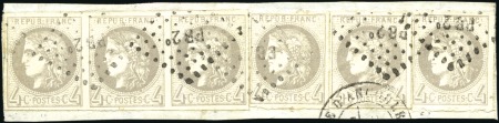 Stamp of France 1870 4c Bordeaux Report 2, une bande de trois +3 i
