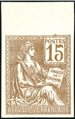 Stamp of France 1900 15c Mouchon, 4 essais de couleur sur bristol,