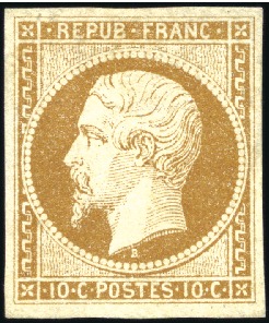 Stamp of France 1852 10c Présidence avec très belles marges, neuf 