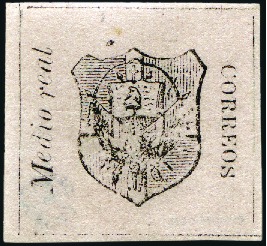 Stamp of Dominican Republic 1865 Medio Real black on rose, on wove paper, unus