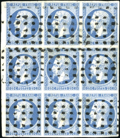 Stamp of France 1852 25c Présidence en bloc de neuf obl. gros poin