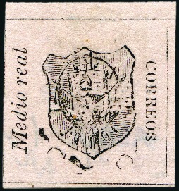 Stamp of Dominican Republic 1865 Medio Real black on rose, on wove paper, unus
