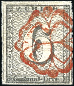 Stamp of Switzerland / Schweiz » Kantonalmarken » Zürich 6Rp (Type IV, 59. Marke), waagrechte Untergrundlin