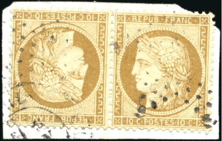 Stamp of France 1870 10c Siège en paire TETE-BECHE obl. étoile sur