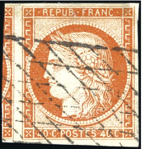 Stamp of France 1849 40c orange obl., bien margé avec voisin à gau