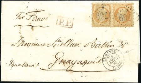 Stamp of France 1862 40c Empire dent. en paire obl. GC1769B sur le