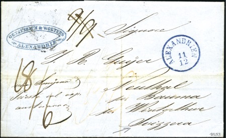 Stamp of Egypt » Austrian Post Offices 1853 Cover with "ALEXANDRIEN" cds in blue, sent to