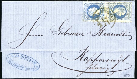 Stamp of Egypt » Austrian Post Offices 1870 Cover to Switzerland with 10c blue in pair ti