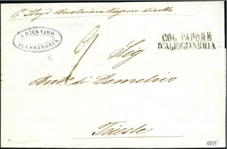 Stamp of Egypt » Austrian Post Offices 1855 Cover to Triest with "COL VAPORE / D'ALESSAND