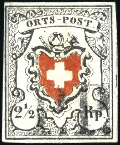 Orts-Post ohne Kreuzeinfassung, Type 8, mit schwar