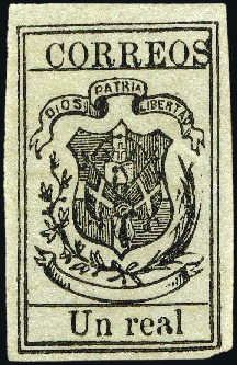 Stamp of Dominican Republic 1866 Un Real black on pale green, unused, watermar