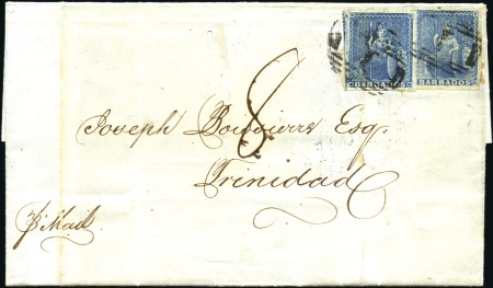 Stamp of Barbados 1859 (Feb) Entire to Trinidad with two 1855-58 (1d