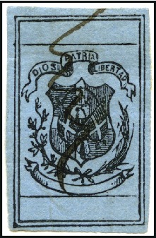 Stamp of Dominican Republic 1866-67 Un Real black on blue, wove paper, used wi