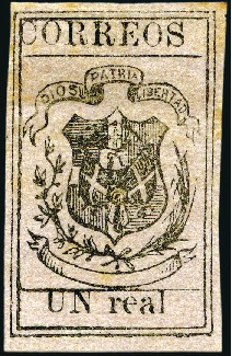 Stamp of Dominican Republic 1867-71 UN Real black on rose, pelure paper, unuse