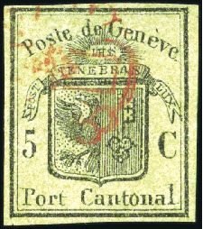 Stamp of Switzerland / Schweiz » Kantonalmarken » Genf Grosser Adler mit Genfer Rosette AW Nr. 4 entwerte
