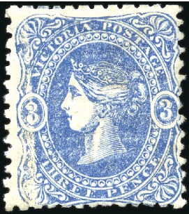 1860-66 3d LIGHT BLUE, no wmk on horiz. laid paper