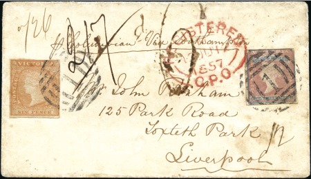 1857 (Apr 15) Envelope to England with 1854-55 1s 