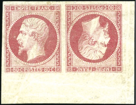 Stamp of France 80c rose Empire non dentelé en paire TETE-BECHE co