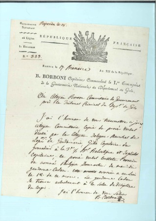 1804 Lettre à en-tête Gendarmerie Nationale de Bas