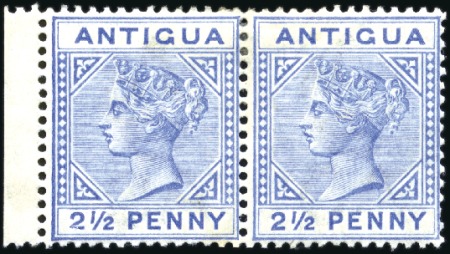 Stamp of Antigua & Barbuda 1884-87 CA 2 1/2d blue, mint left marginal pair, l