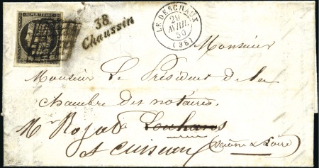 Stamp of France 1849 20c noir obl. par deux grilles sur lettre ave