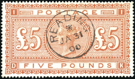 Stamp of Great Britain » 1855-1900 Surface Printed 1867-83 £5 Orange DK with crisp Reading cds, light