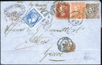 1867 Three-colour franking to Greece with Greece 2