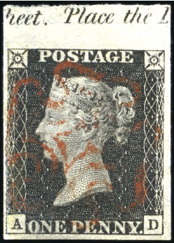 Stamp of Great Britain » 1840 1d Black and 1d Red plates 1a to 11 1840 1d Black pl.7 AD top marginal with inscriptio