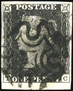 1840 1d Black pl.11 TC lower marginal with good to
