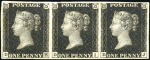 1840 1d Black pl.5 DH-DJ strip of three, unused wi