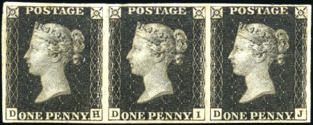 Stamp of Great Britain » 1840 1d Black and 1d Red plates 1a to 11 1840 1d Black pl.5 DH-DJ strip of three, unused wi