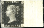 1840 1d Black pl.6 CL right marginal mint part og,