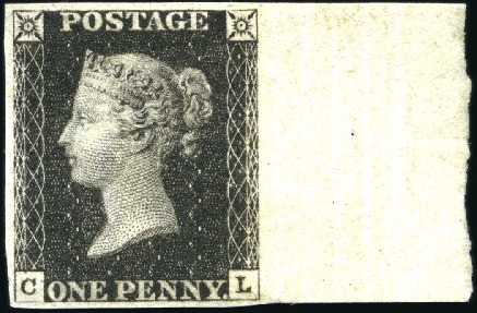 Stamp of Great Britain » 1840 1d Black and 1d Red plates 1a to 11 1840 1d Black pl.6 CL right marginal mint part og,