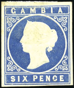 1874 Cameo CC 6d blue, imperforate, unused, close 