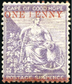 1874-76 1d on 6d deep lilac, unused with hr, fine 