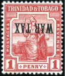 1917 War Tax 1d red, mint showing INVERTED OVPT, v