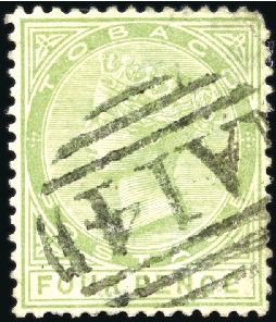 1882-84 CA 4d yellow-green, used, showing malforme