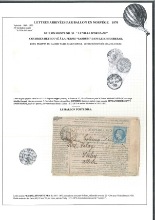 Stamp of France » Guerre de 1870-1871 LA VILLE D'ORLEANS Six ballons montés sur pages d'