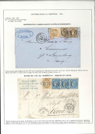 Stamp of France 1871 Lot de 4 lettres avec BORDEAUX pour la Norvèg