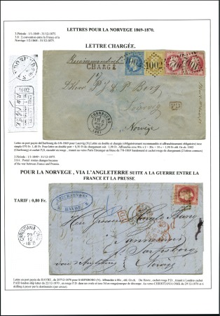 1867-73, Lot de 17 lettres pour la NORVEGE sur pag