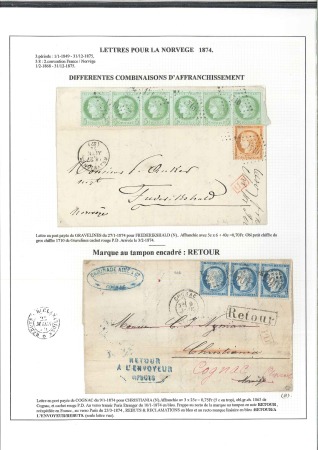 Stamp of France 1873-75, Lot de 11 lettres pour la NORVEGE avec Cé