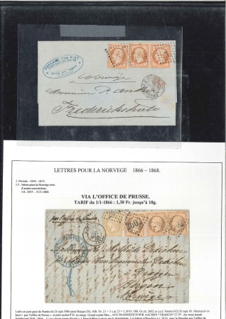 Stamp of France 1863-68, Lot de 9 lettres pour la NORVEGE avec Emp
