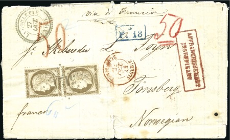 Stamp of France 1874 Lettre de La Goulette, Tunisie pour la NORVEG