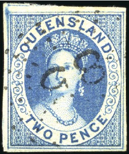 1860 Wmk Large Star 2d blue, good to very large ma