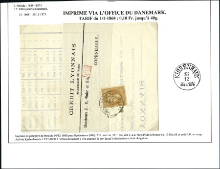 Stamp of France Deux imprimés pour le DANEMARK : 10c Lauré obl. cà