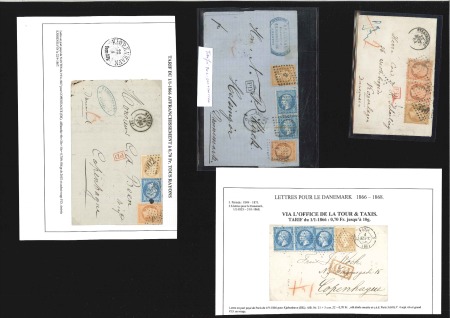 Stamp of France 1862-67, Lot de 9 lettres pour le DANEMARK avec Em