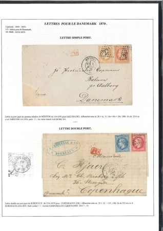 Stamp of France 1869-1870, Trois lettres pour le DANEMARK avec Emp