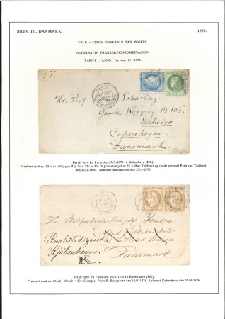Stamp of France 1876 Deux lettres pour le DANEMARK au tarif UGP du