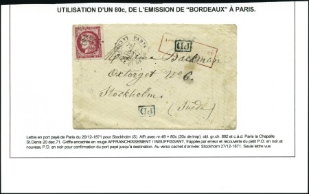 Stamp of France 1870-71, Trois lettres pour la SUEDE avec Bordeaux